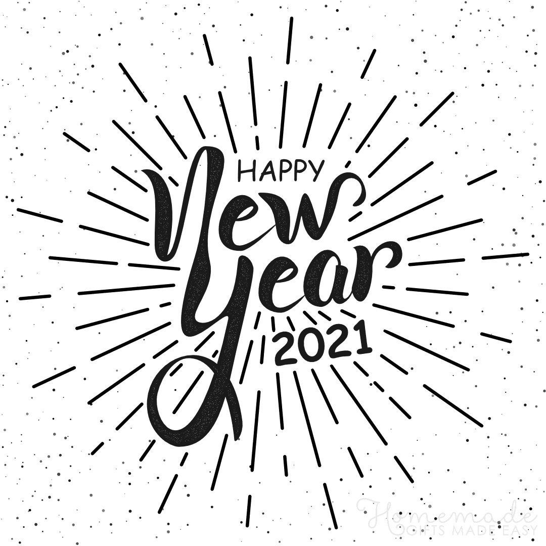 Happy New Year 2021 Black & White Clip art