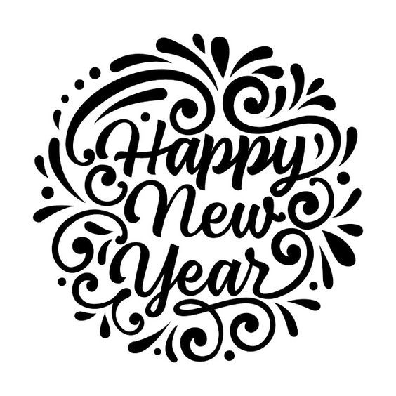 Happy New Year Black & White Clip art