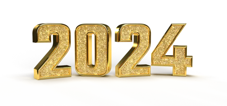Happy New Year 2024 Black & White Clipart