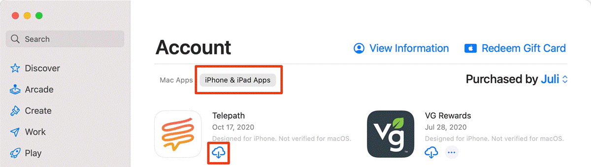 Click the Get button or the Cloud icon 